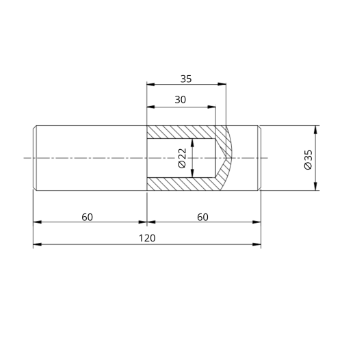 Toczony zawias stalowy fi35 - rysunek techniczny