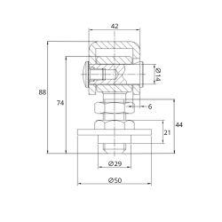 Rysunek techniczny zawiasu M20 z regulacją do bram