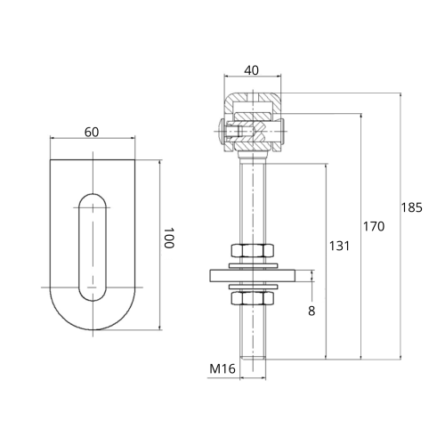 Stalowy zawias do bramy rysunek techniczny