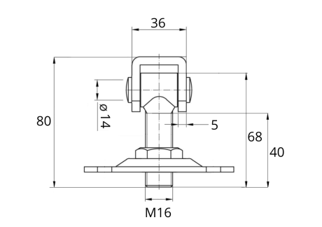Przejdź do produktu Zawias regulowany M16 z szyldem prostokątnym 80x80 mm