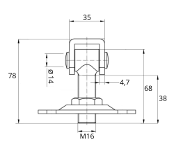 Zawias do bramy skrzydłowej M16 – rysunek techniczny