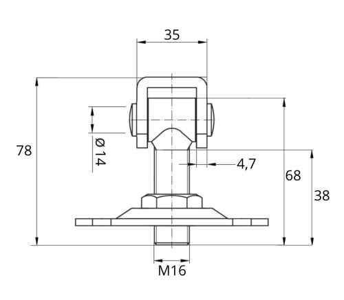 Zawias do bramy skrzydłowej M16 – rysunek techniczny