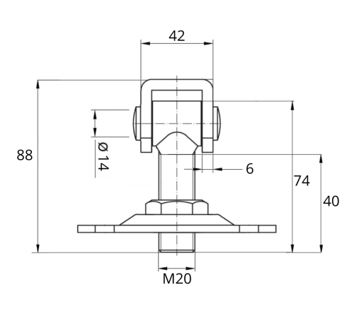 Zawias do bramy M20 rysunek techniczny